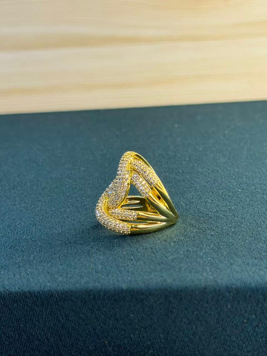 White Stone Crisscross Design Gold Plated Ring Size 8 US