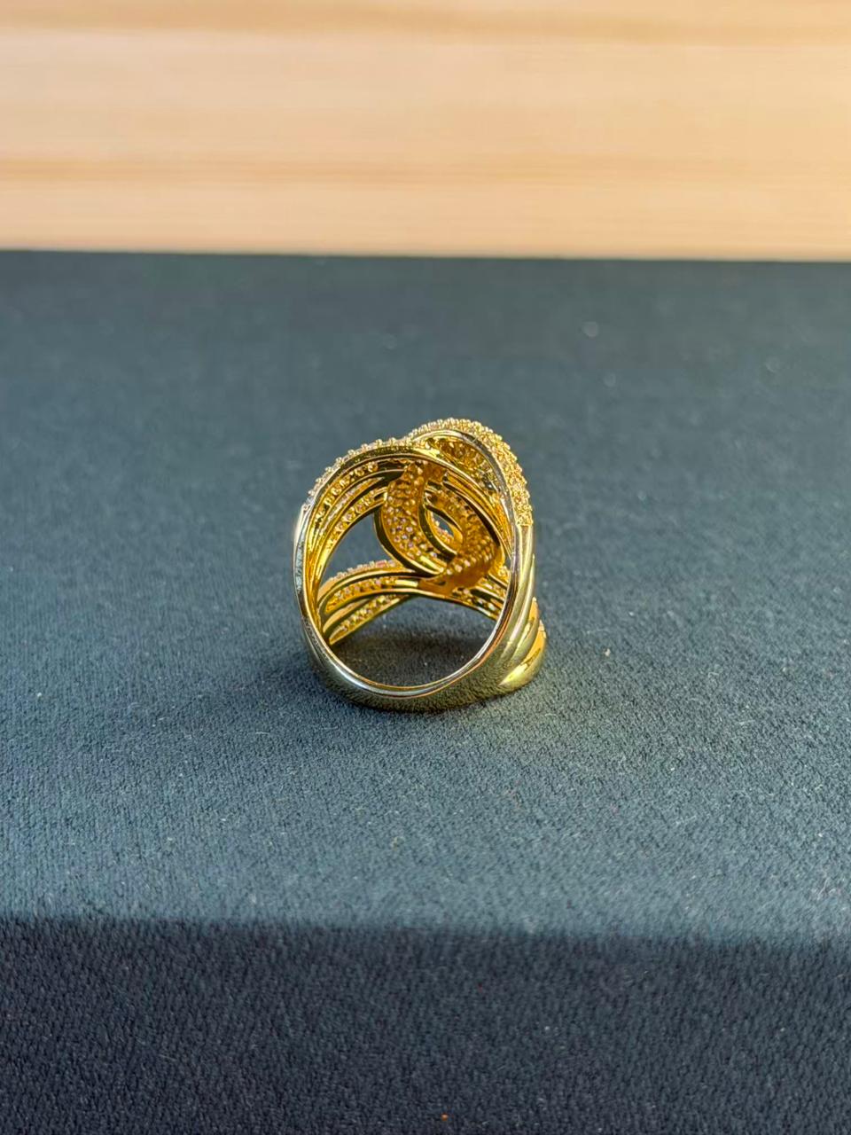 White Stone Crisscross Design Gold Plated Ring Size 8 US