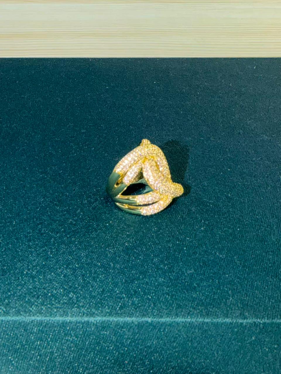 White Stone Crisscross Design Gold Plated Ring Size 8 US