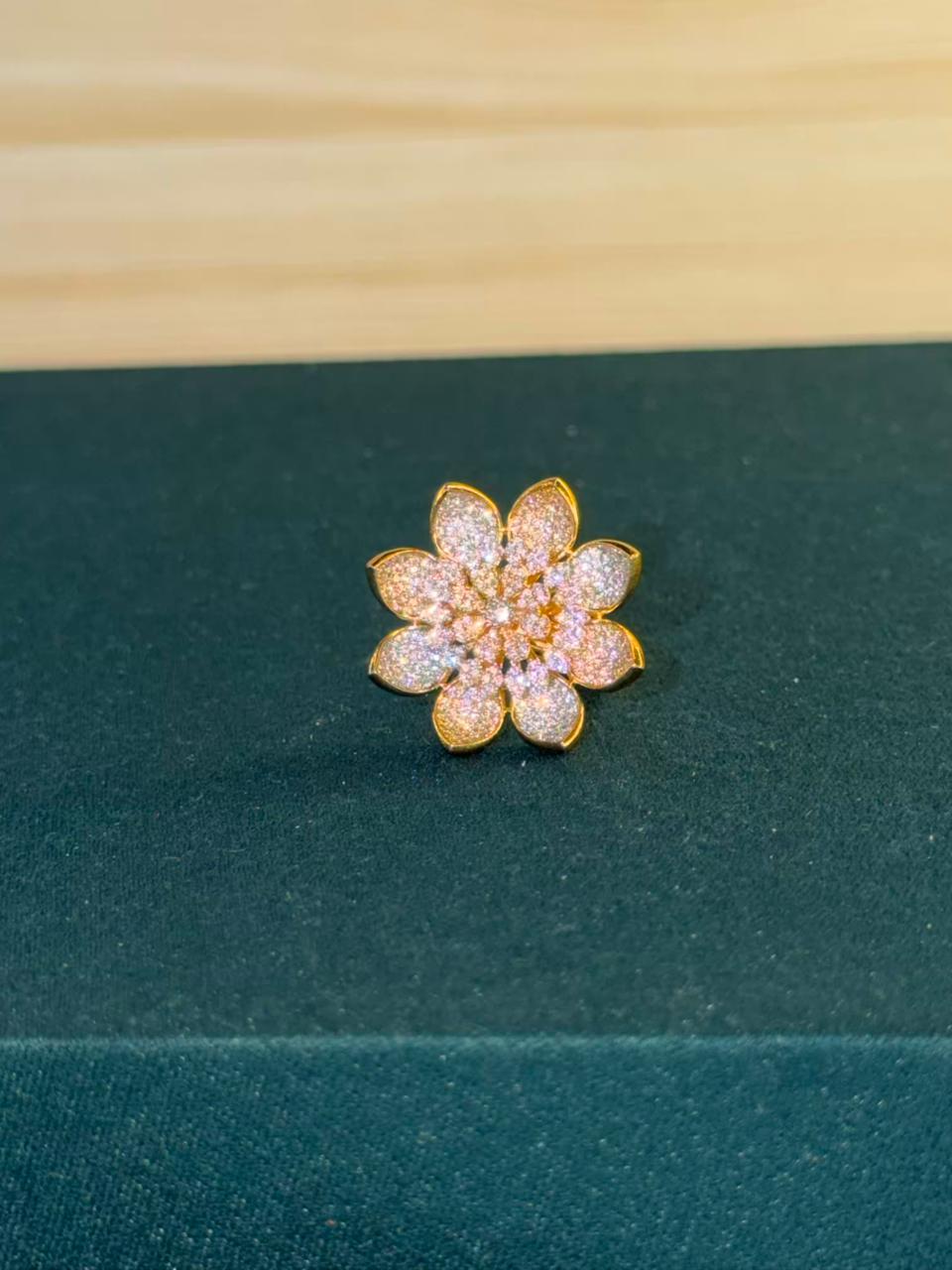 White Stone Flower Design Gold Plated Ring Size Adjustable