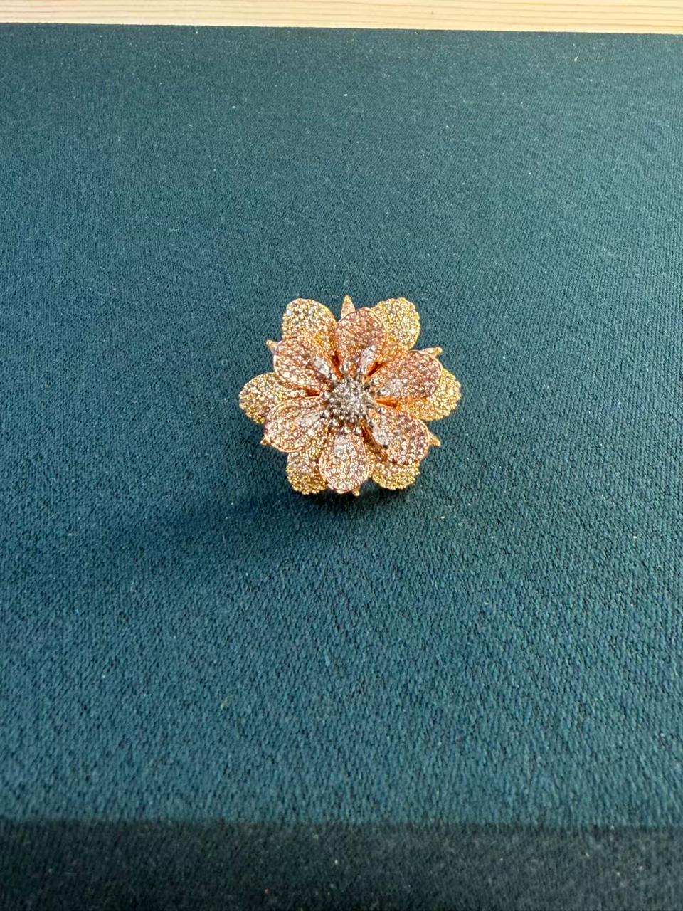 Pink Stone Flower Design Gold Plated Ring Size Adjustable