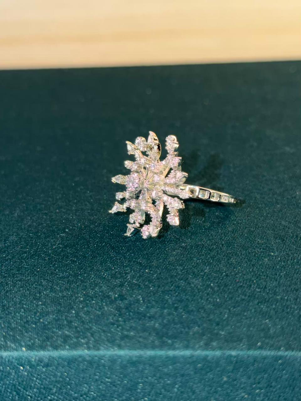 White Stone Cluster Star Design Silver Plated Ring Size Adjustable