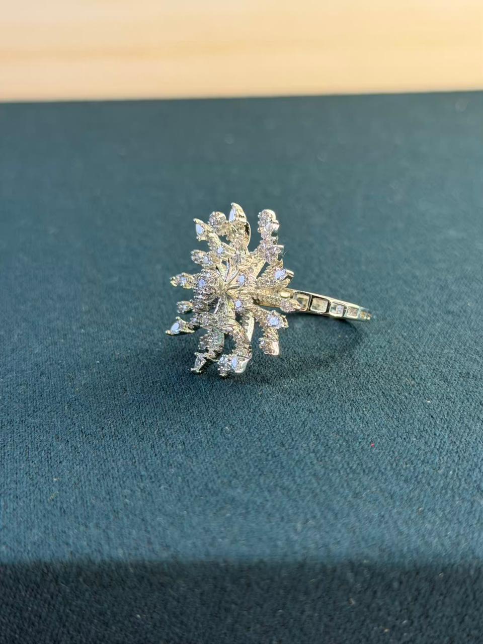 White Stone Cluster Star Design Silver Plated Ring Size Adjustable