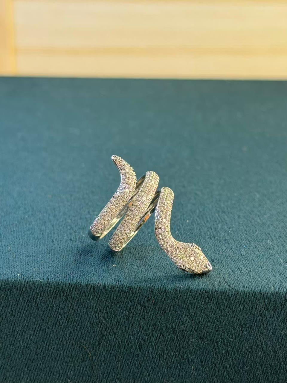 Pink Stone Wrap Snake Design Silver Plated Ring Size Adjustable