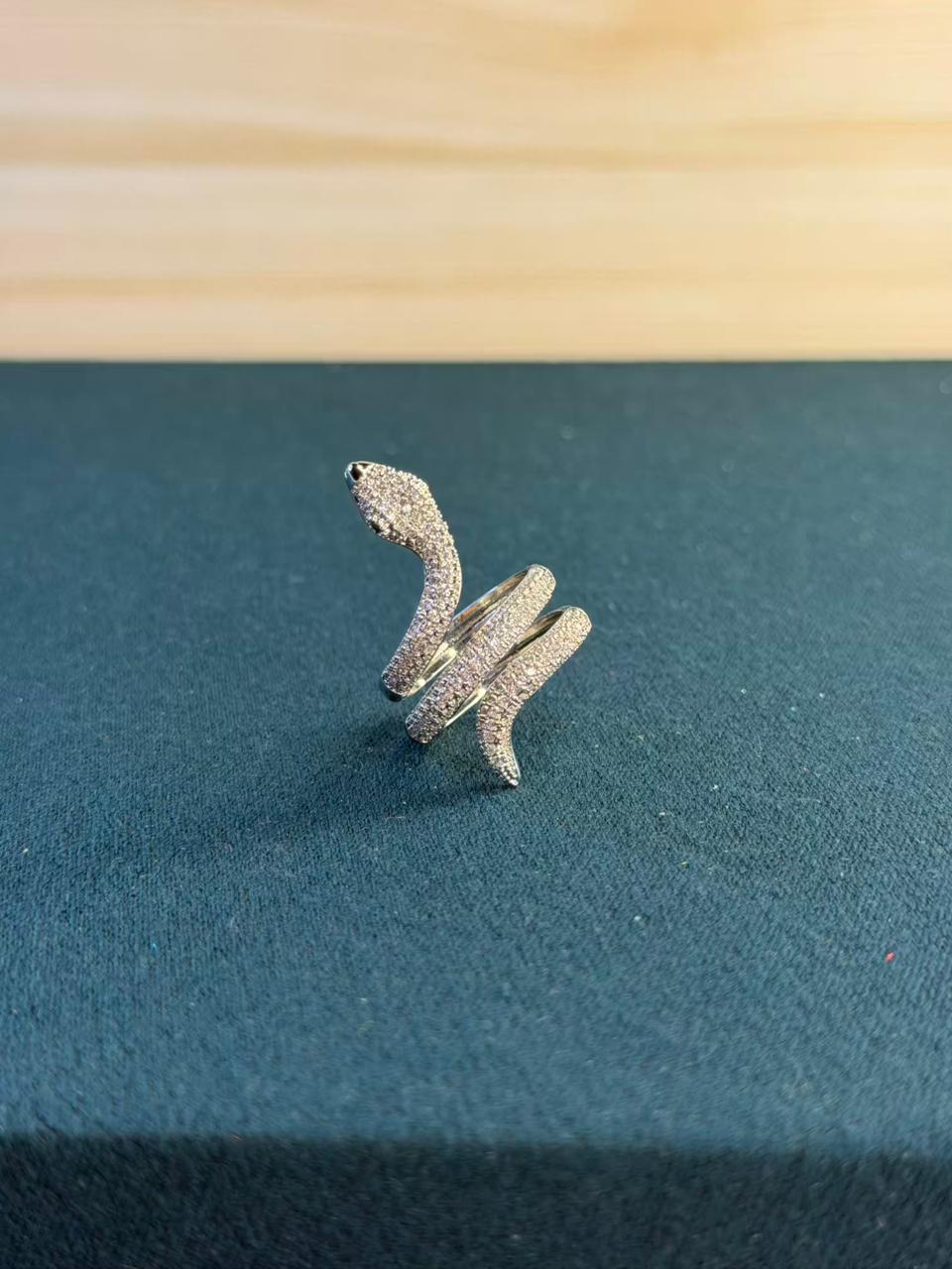 Pink Stone Wrap Snake Design Silver Plated Ring Size Adjustable