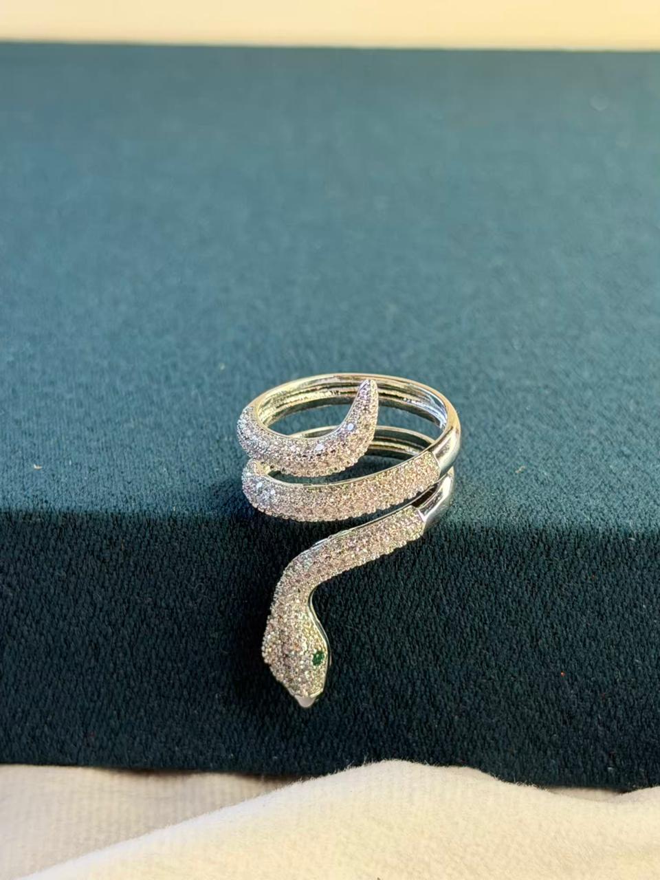 Pink Stone Wrap Snake Design Silver Plated Ring Size Adjustable