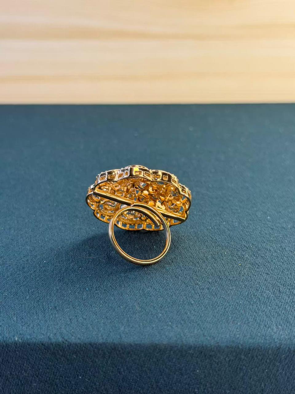 Green Center Stone Kundan Design Ring Gold Plated Ring Size Adjustable