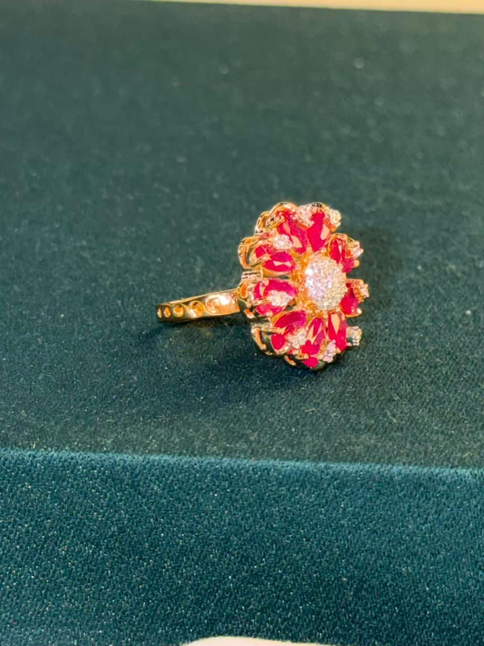 Pink Stone Round Cluster Design Gold Plated Ring Size Adjustable