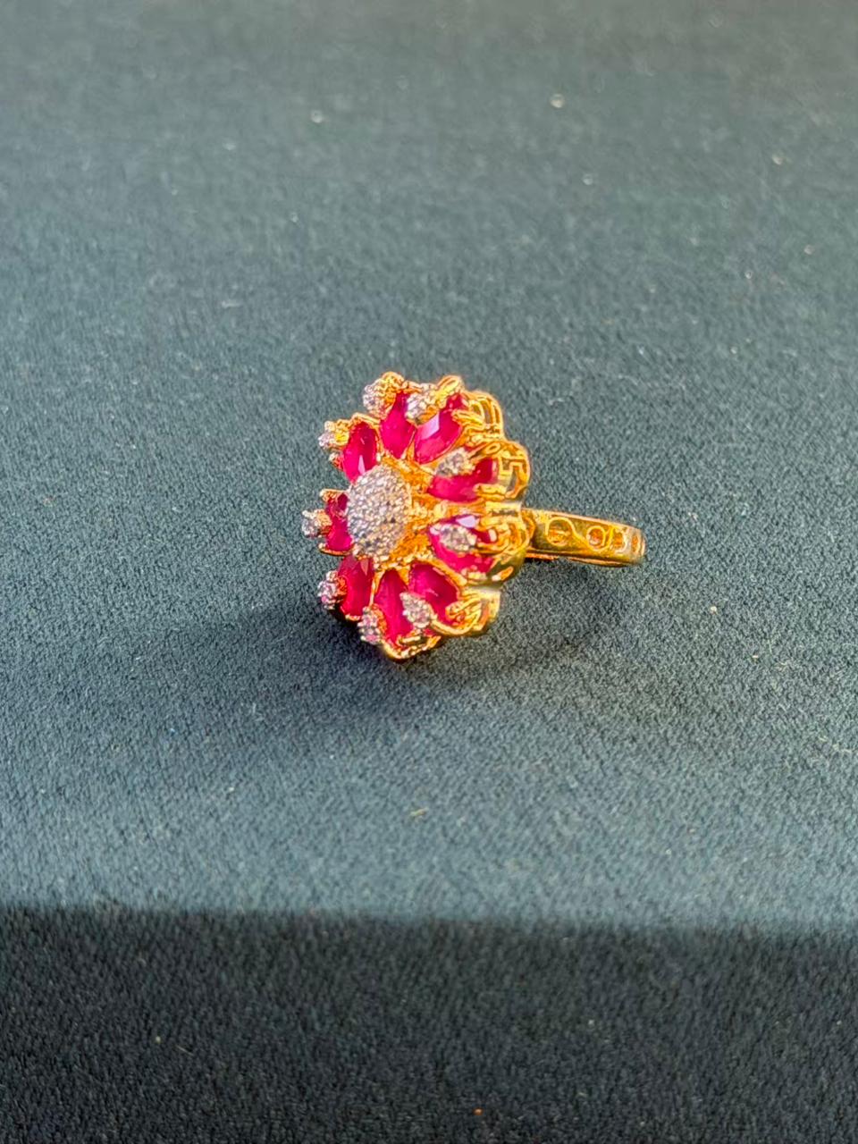 Pink Stone Round Cluster Design Gold Plated Ring Size Adjustable