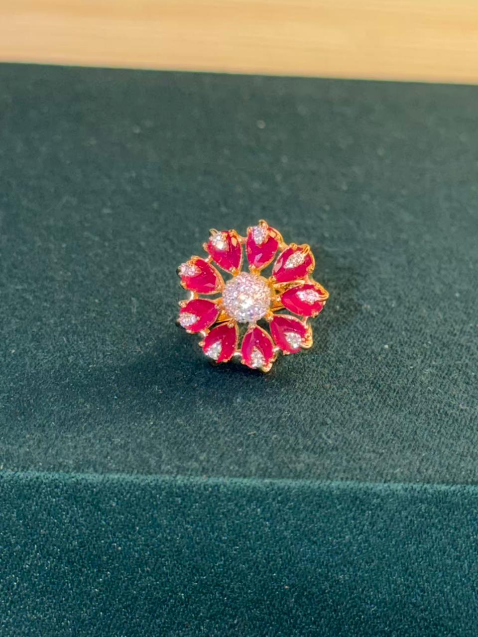 Pink Stone Round Cluster Design Gold Plated Ring Size Adjustable