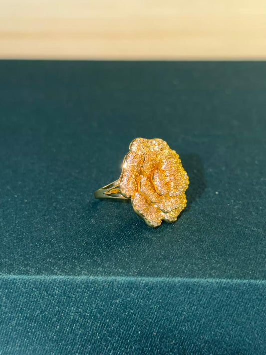 Rose Design White Stone Gold Plated Ring Size Adjustable