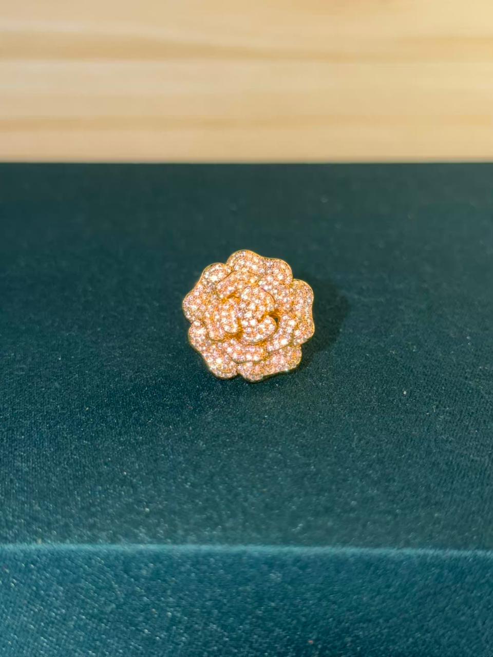 Rose Design White Stone Gold Plated Ring Size Adjustable