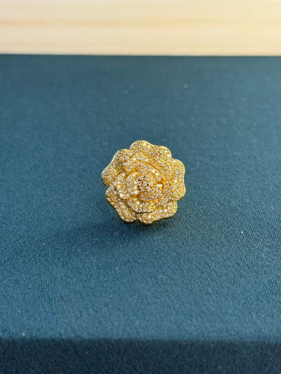 Rose Design White Stone Gold Plated Ring Size Adjustable