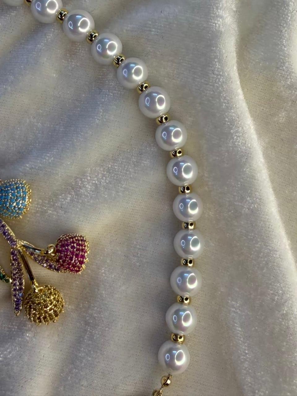Pastel Multicoloured Floral Vine Pearl Design Gold-Plated Pearl Necklace Set