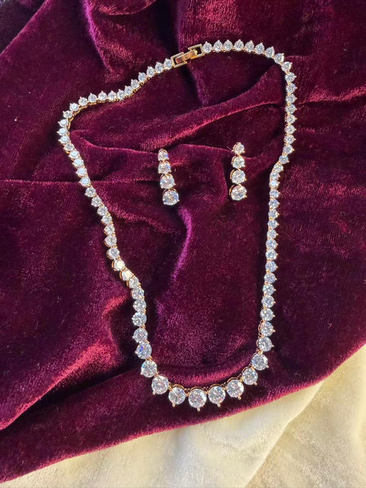 Halo-set Sparkling White Crystal Gold-Plated Necklace Set