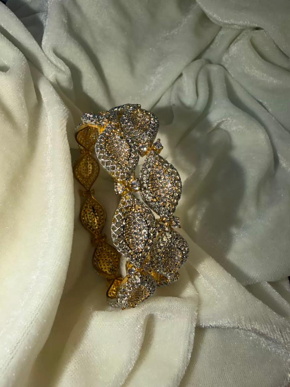 Leaf Shaped Gold Plated Diamond Studded Designer Kada Bangle