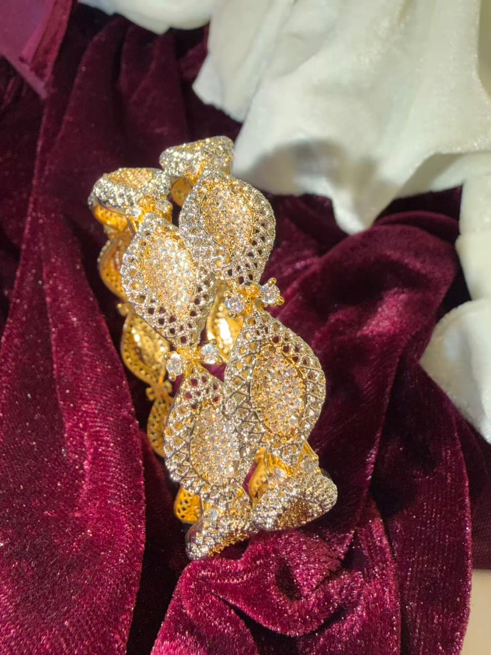 Leaf Shaped Gold Plated Diamond Studded Designer Kada Bangle
