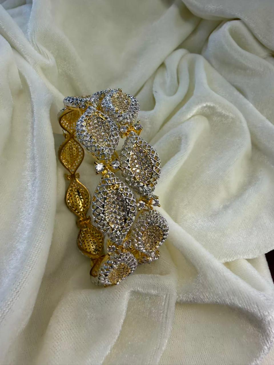 Leaf Shaped Gold Plated Diamond Studded Designer Kada Bangle