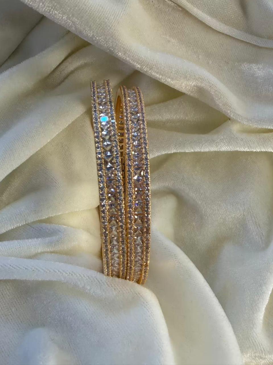 Slim Gold Plated Princess Cut Diamond Classic Bangles Size 2.8