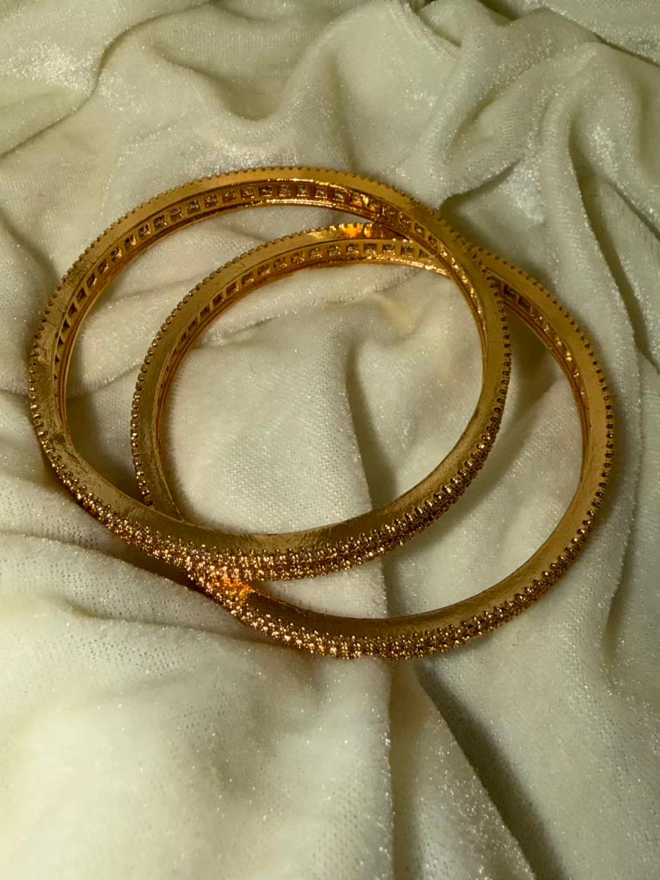 Slim Gold Plated Princess Cut Diamond Classic Bangles Size 2.8