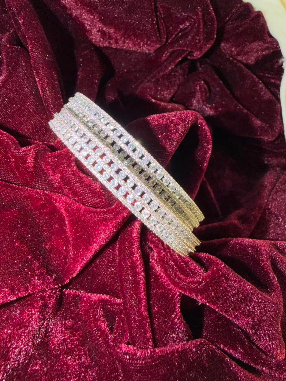 Round Pattern Gold Plated Diamond Studded Sleek Bangles