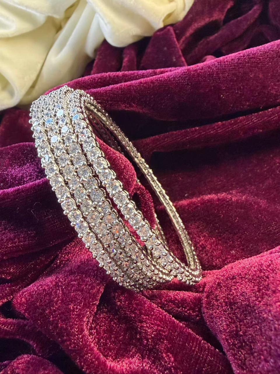 Slim Round Silver Plated Diamond Classic Bangles Size 2.8