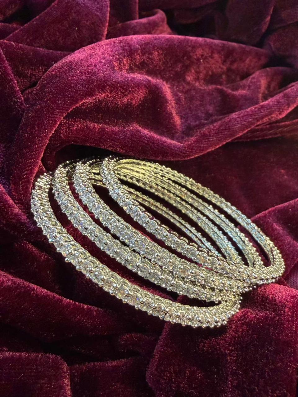 Slim Round Silver Plated Diamond Classic Bangles Size 2.8