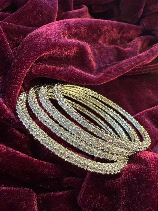 Slim Round Silver Plated Diamond Classic Bangles Size 2.8