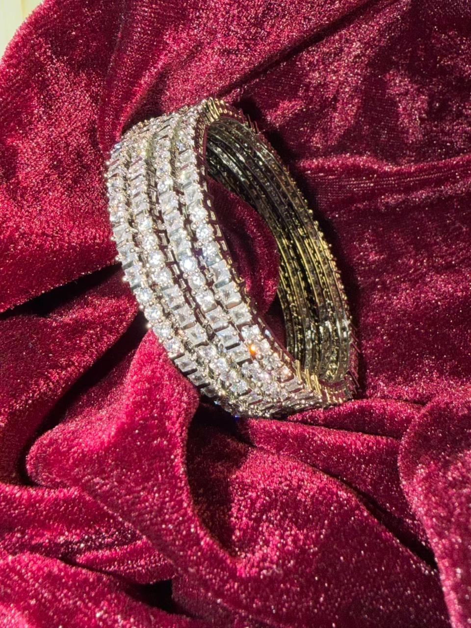 Slim Round And Square Silver Plated Diamond Classic Bangles