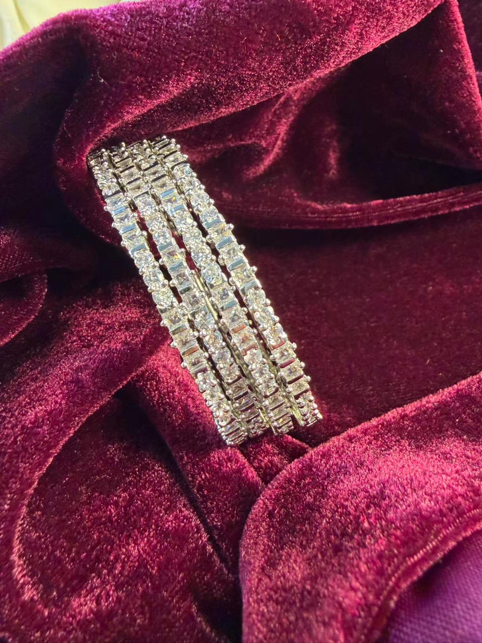 Slim Round And Square Silver Plated Diamond Classic Bangles