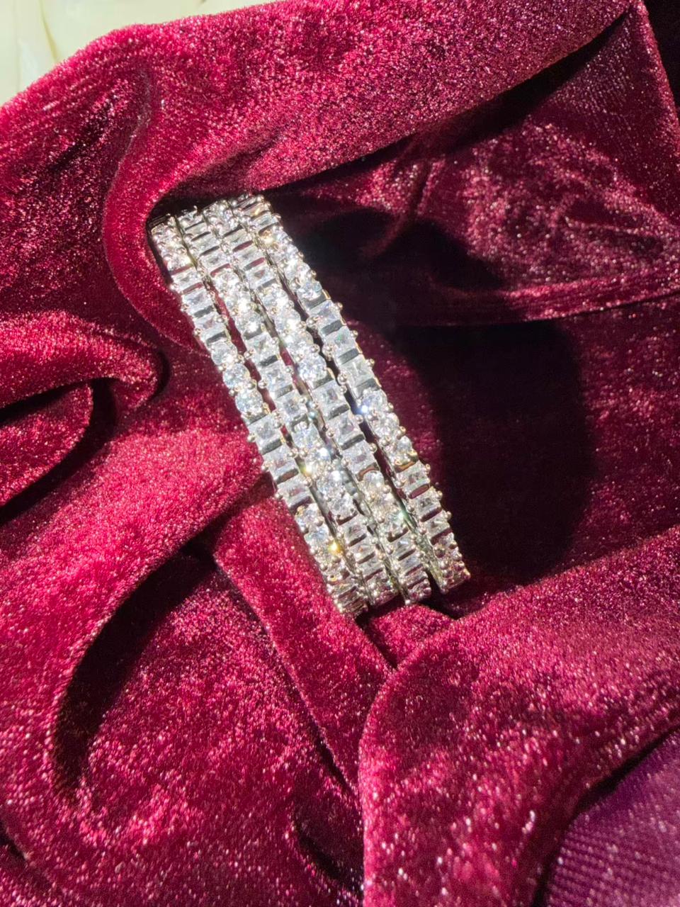 Slim Round And Square Silver Plated Diamond Classic Bangles