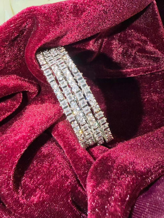 Slim Round And Square Silver Plated Diamond Classic Bangles