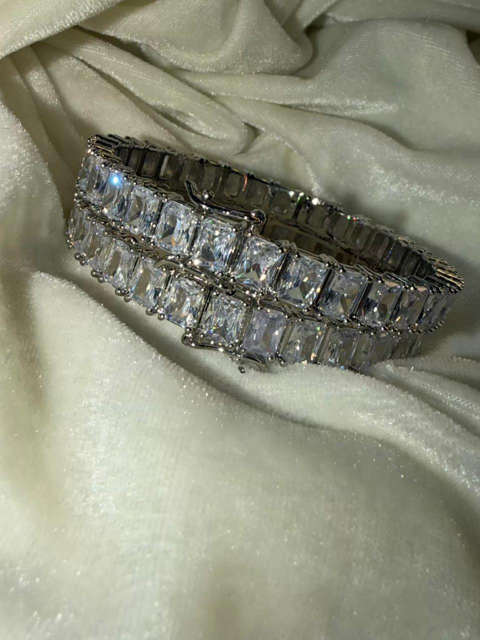 Emerald Cut Crystal Silver Plated Designer Kada Bangles Openable Upto Size 2.8
