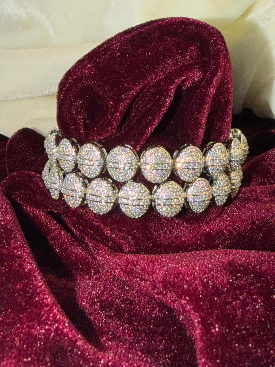 Round Pave Crystal Silver Plated Designer Kada Bangles Size 2.6