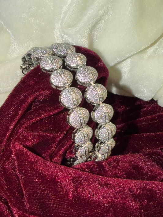 Round Pave Crystal Silver Plated Designer Kada Bangles Size 2.6