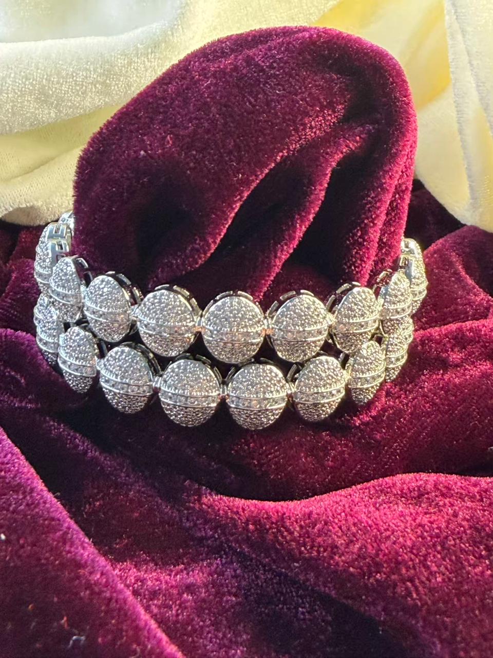 Round Pave Crystal Silver Plated Designer Kada Bangles Size 2.6