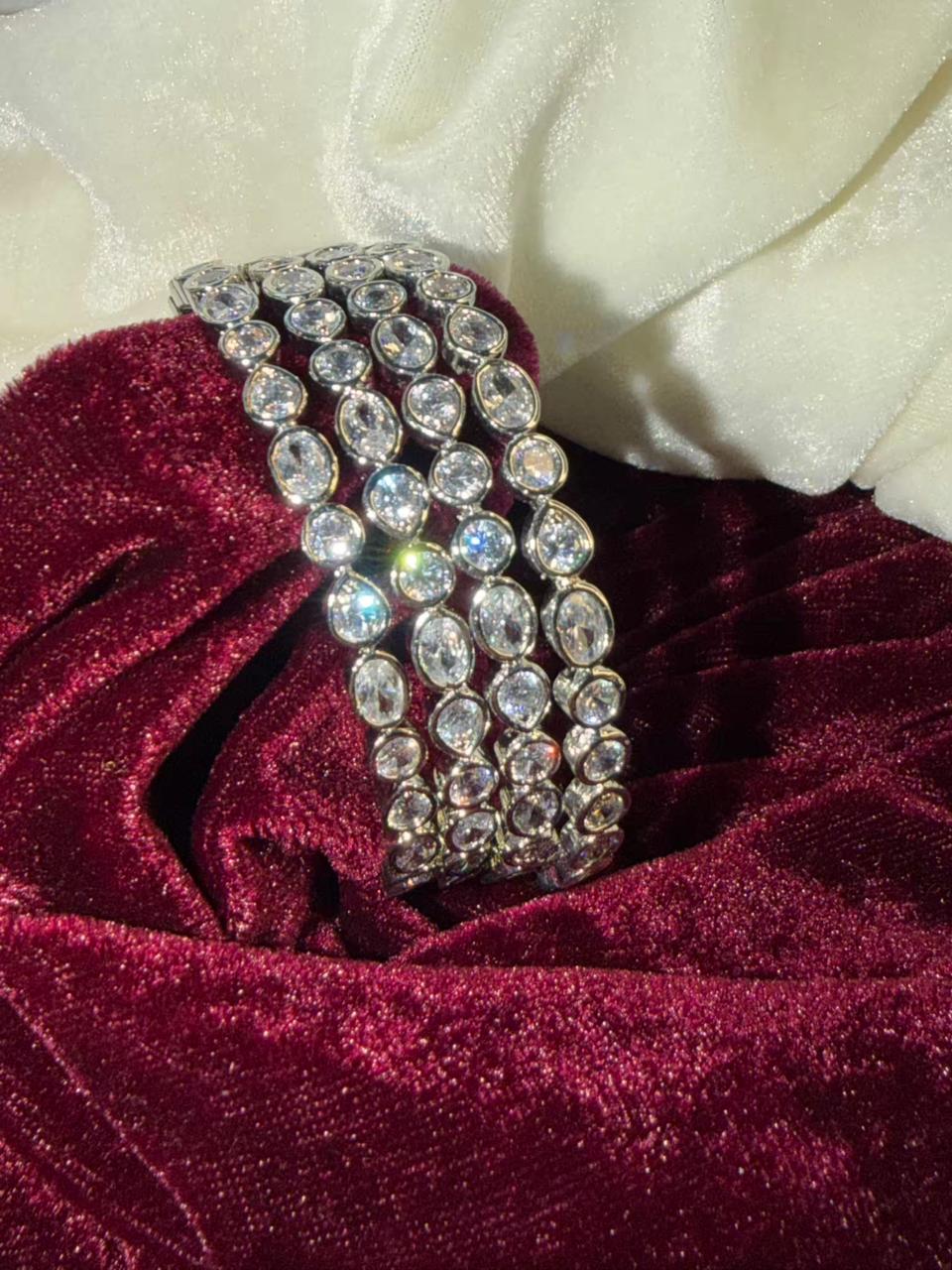 Oval Drop Cut Crystal Silver Plated Designer Kada Bangles Size 2.6