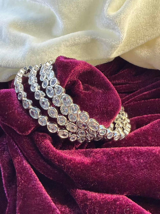 Oval Drop Cut Crystal Silver Plated Designer Kada Bangles Size 2.6