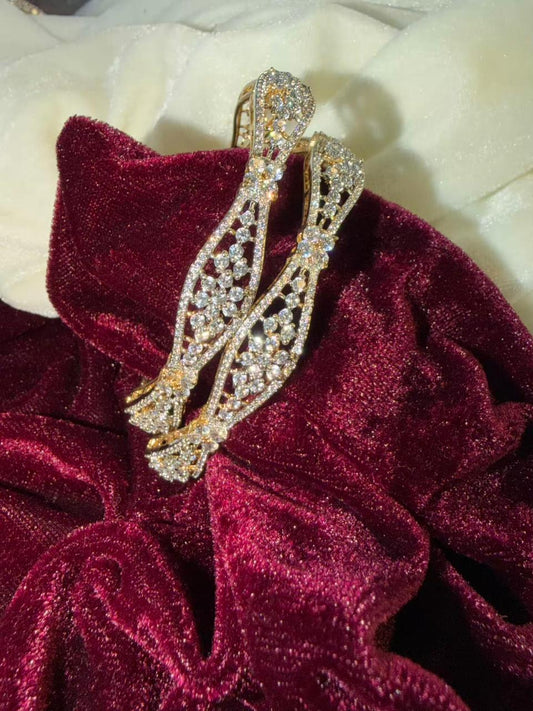 Floral Filigree Crystal Gold Plated Designer Kada Bangles Size 2.8