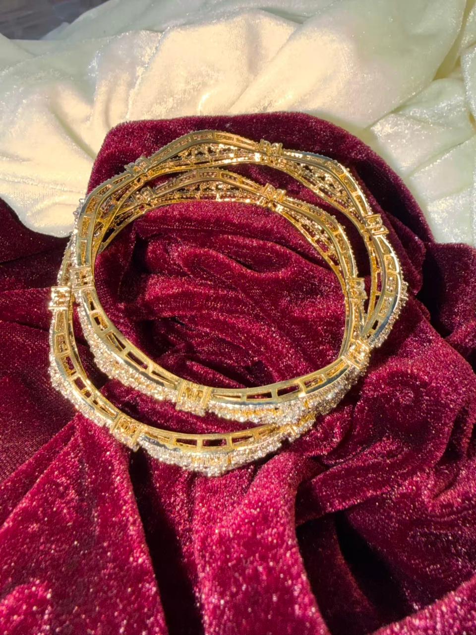Floral Filigree Crystal Gold Plated Designer Kada Bangles Size 2.8