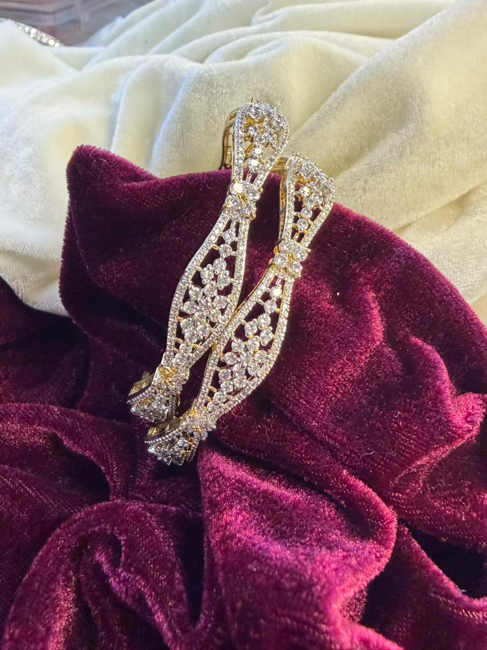 Floral Filigree Crystal Gold Plated Designer Kada Bangles Size 2.8