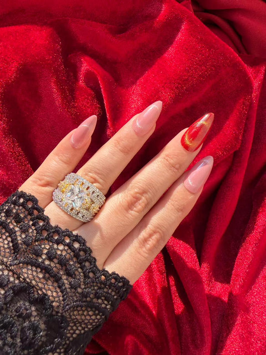 Square Cut Crystal 18K Gold Plated Statement Ring Adjustable