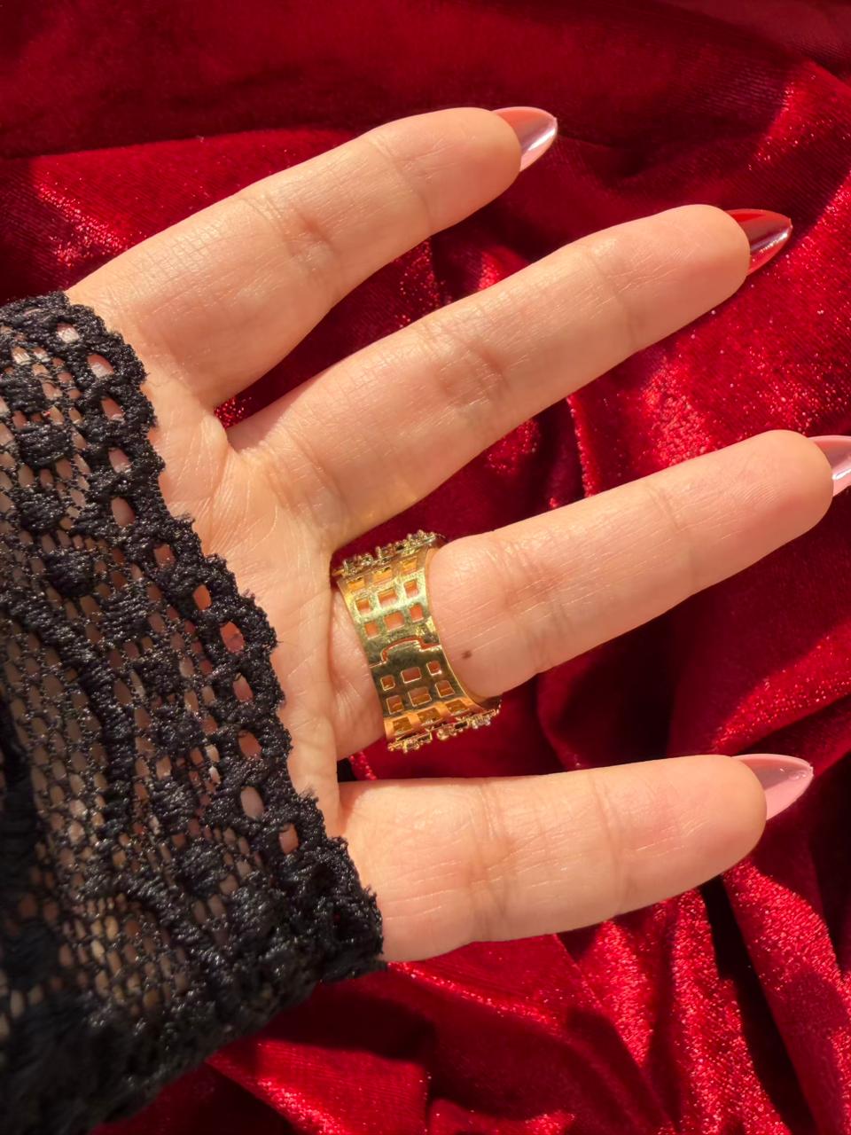 Square Cut Crystal 18K Gold Plated Statement Ring Adjustable