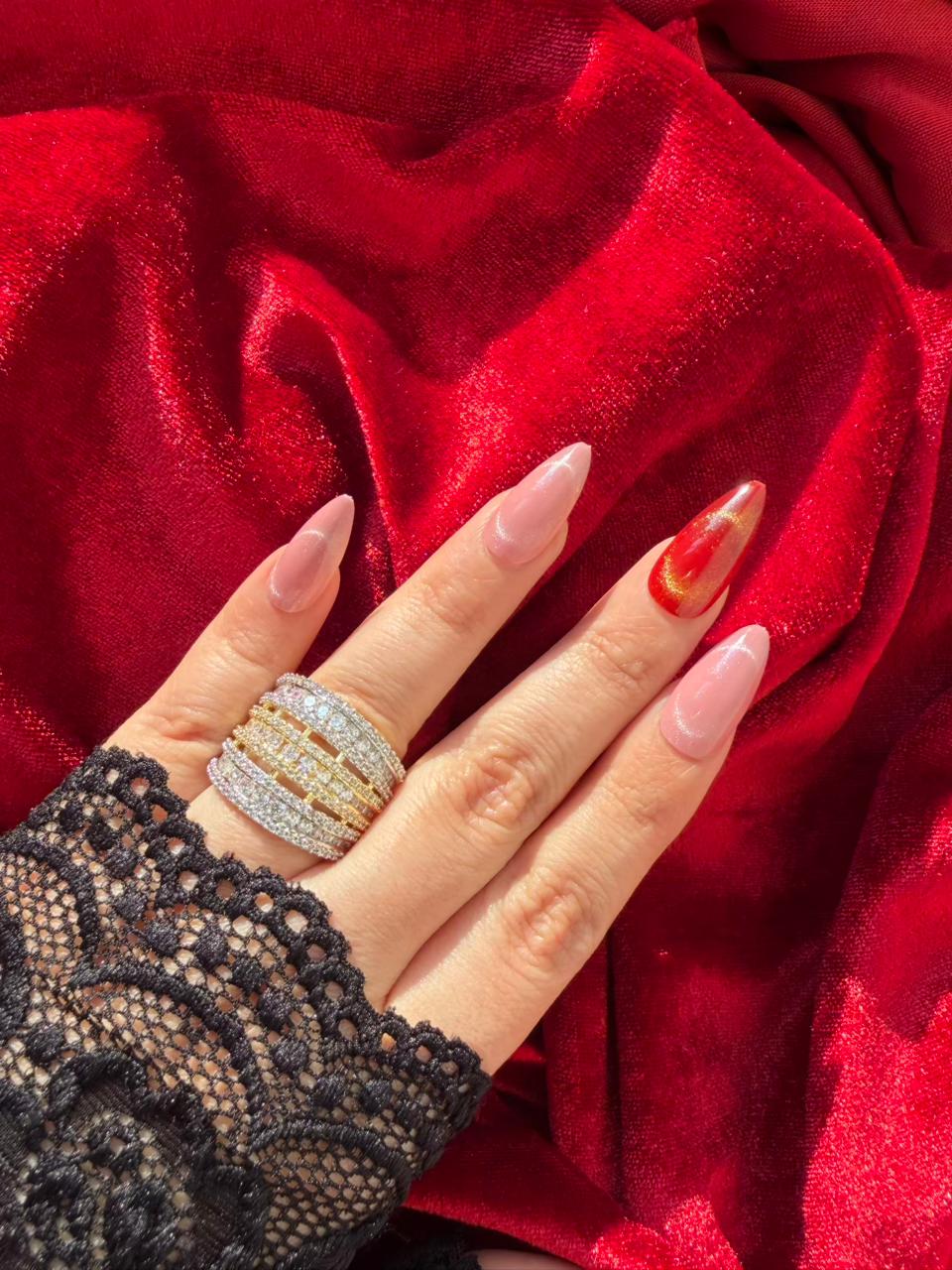 Multi Layer Crystal 18K Gold Plated Statement Ring Adjustable