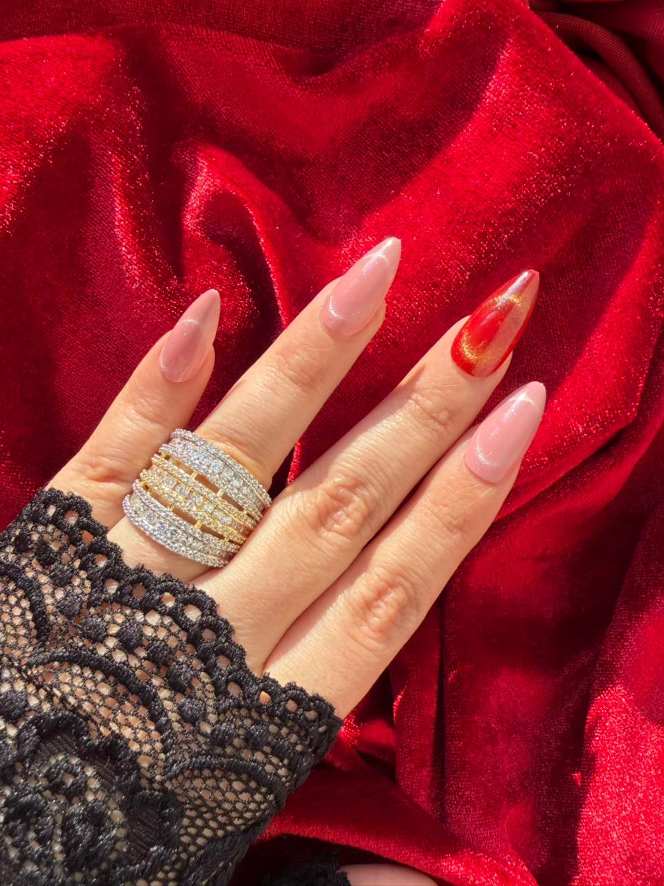 Multi Layer Crystal 18K Gold Plated Statement Ring Adjustable