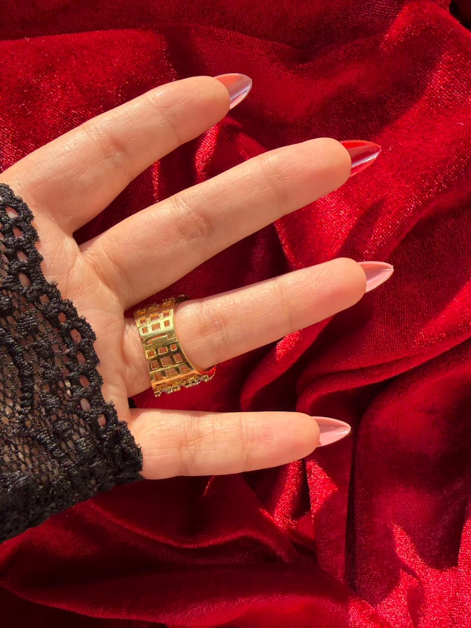 Multi Layer Crystal 18K Gold Plated Statement Ring Adjustable