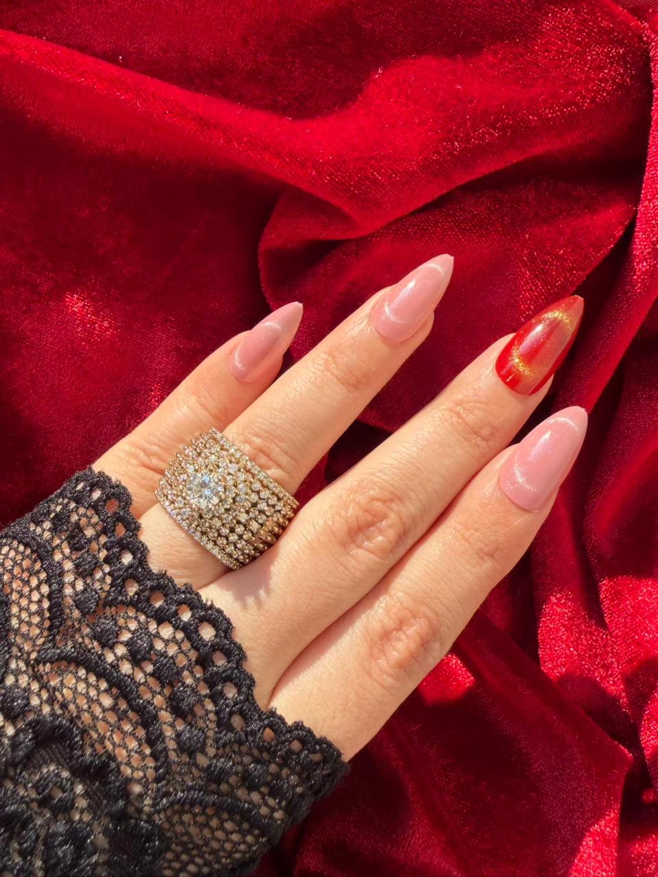 Round Crown Crystal Antique Gold Plated Statement Ring Adjustable