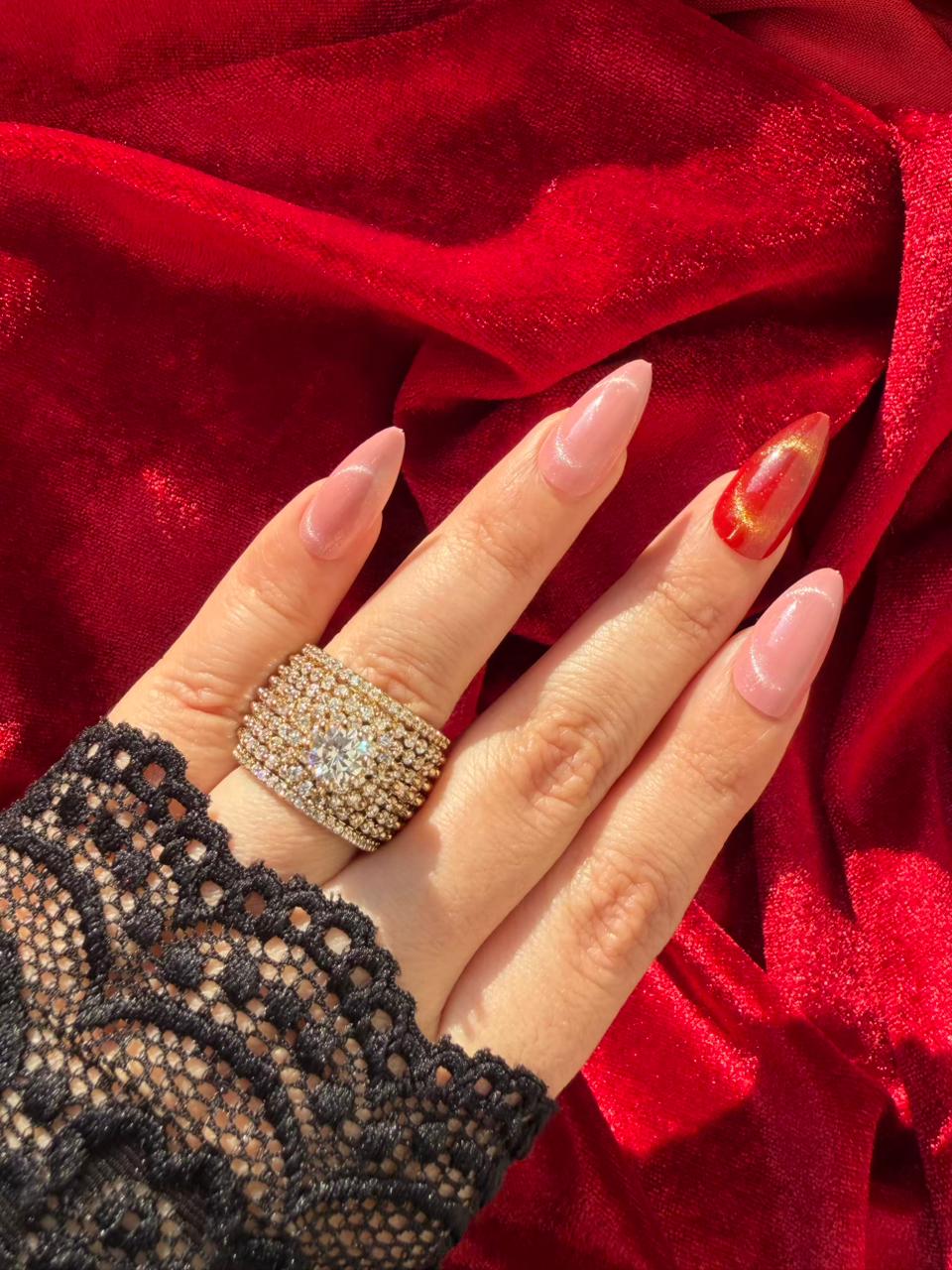 Round Crown Crystal Antique Gold Plated Statement Ring Adjustable