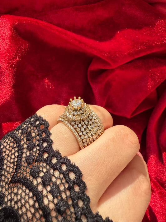 Round Crown Crystal Antique Gold Plated Statement Ring Adjustable