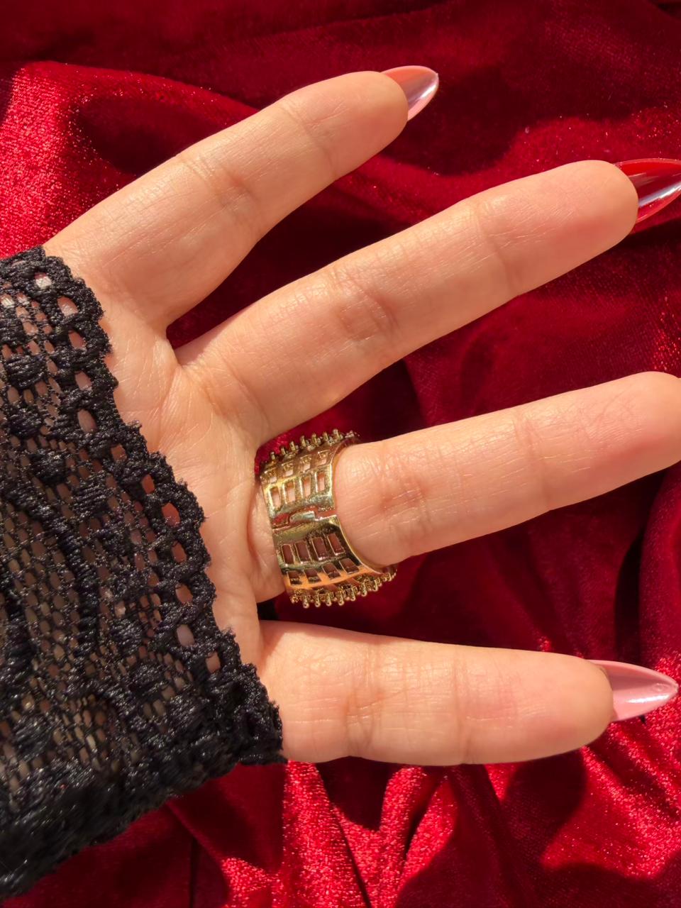 Round Crown Crystal Antique Gold Plated Statement Ring Adjustable